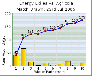 charts of Exiles wicket partnerships for this match