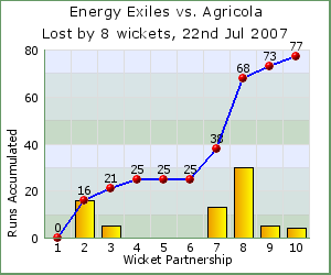 charts of Exiles wicket partnerships for this match