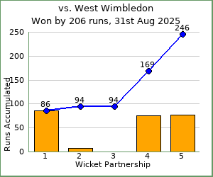 charts of Exiles wicket partnerships for this match